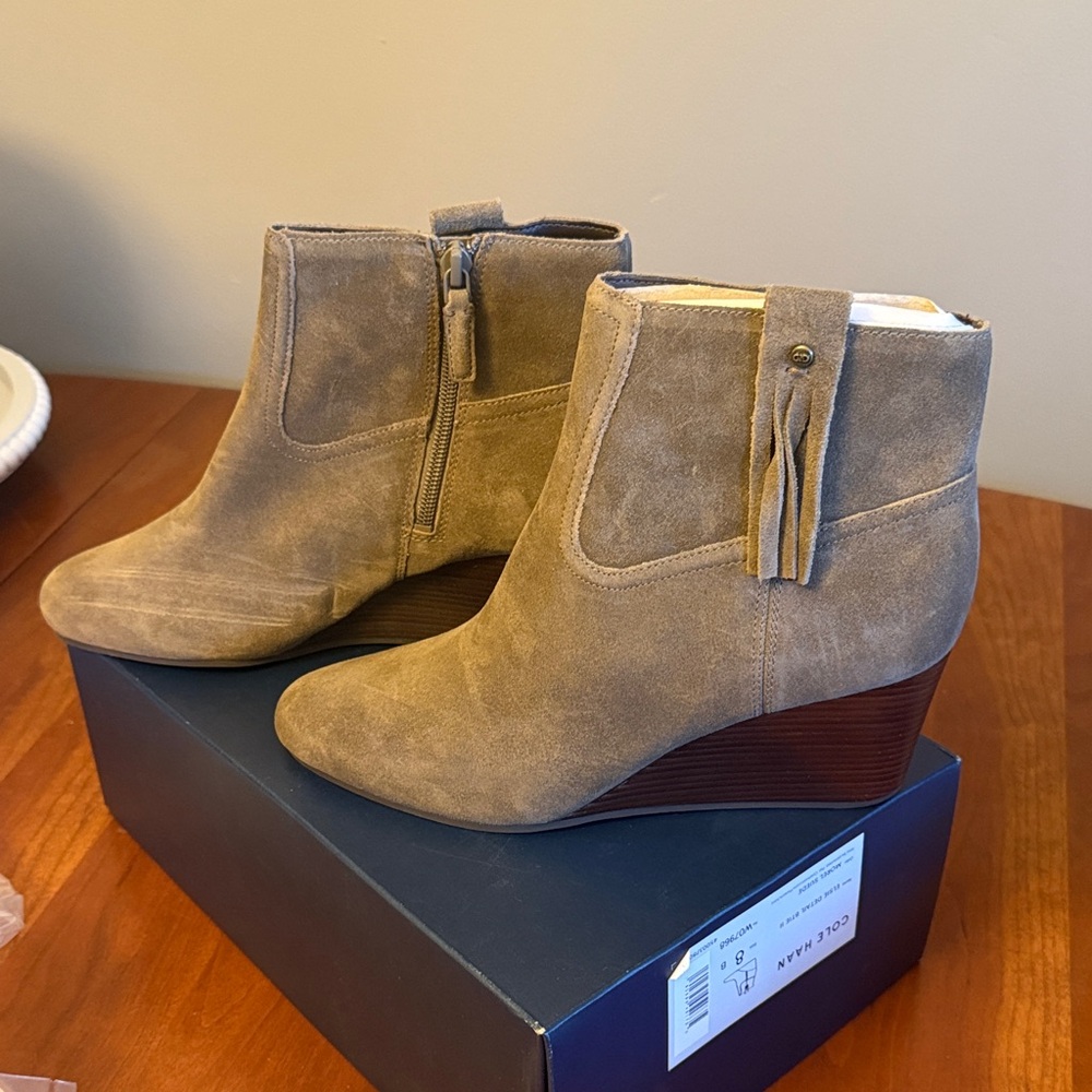 Cole Haan Women's Brown Suede Wedge Ankle Boots